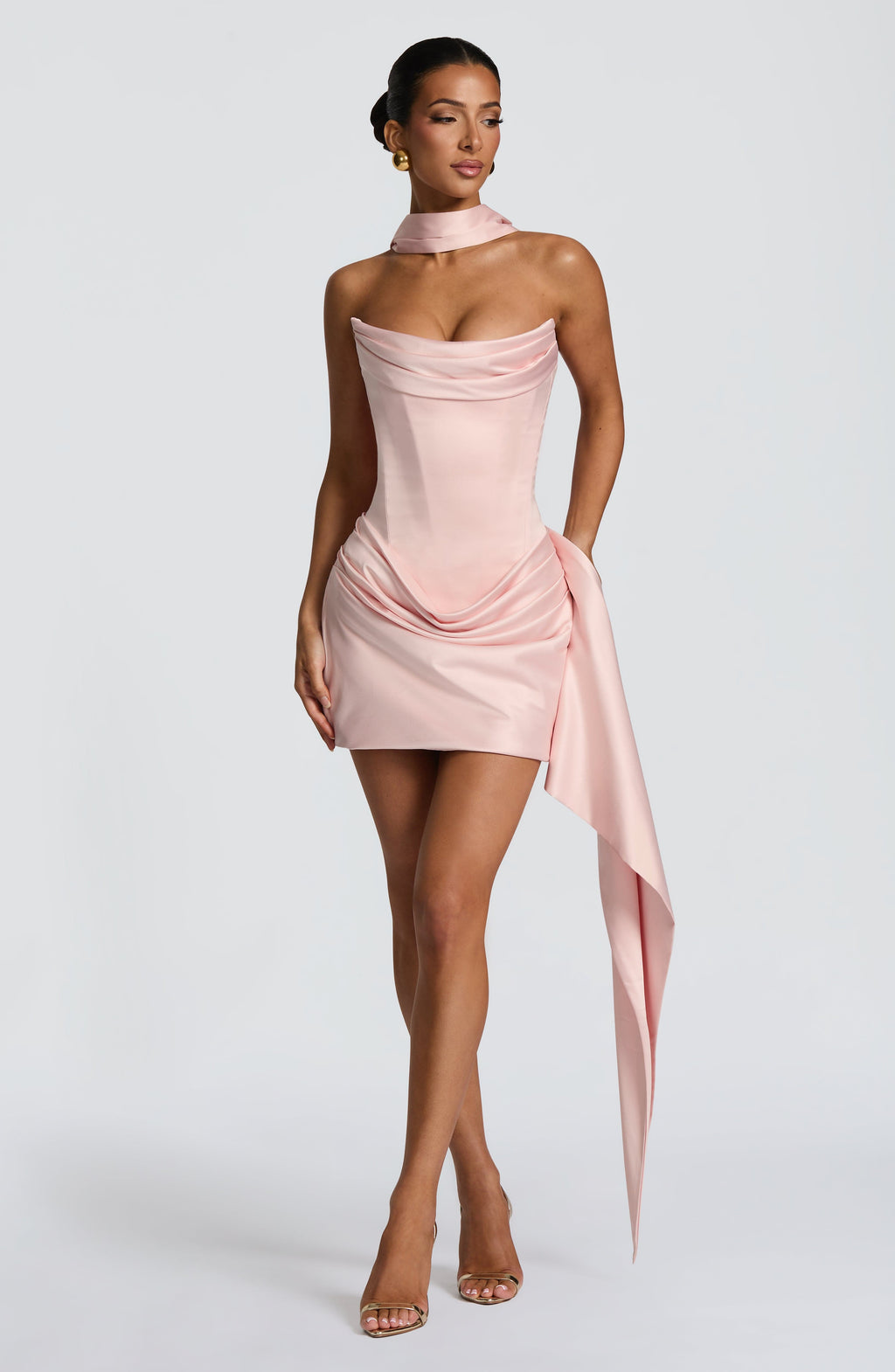Women's Strapless Mini Dress with Scarf Neckline Detail