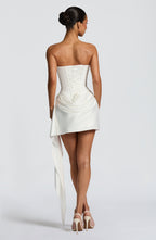Women's Strapless Mini Dress with Scarf Neckline Detail