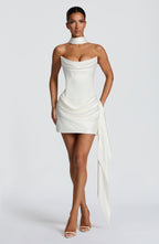 Women's Strapless Mini Dress with Scarf Neckline Detail
