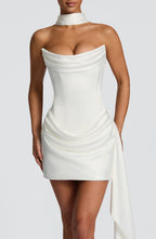 Women's Strapless Mini Dress with Scarf Neckline Detail