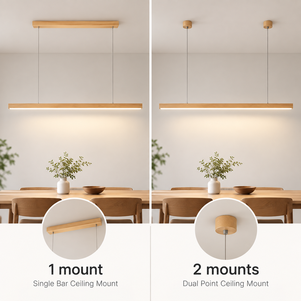 Wooden LED Pendant Light, Linear Bar Shade