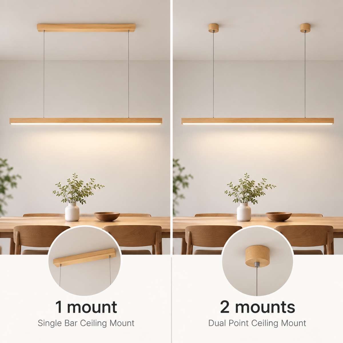 Wooden LED Pendant Light, Linear Bar Shade