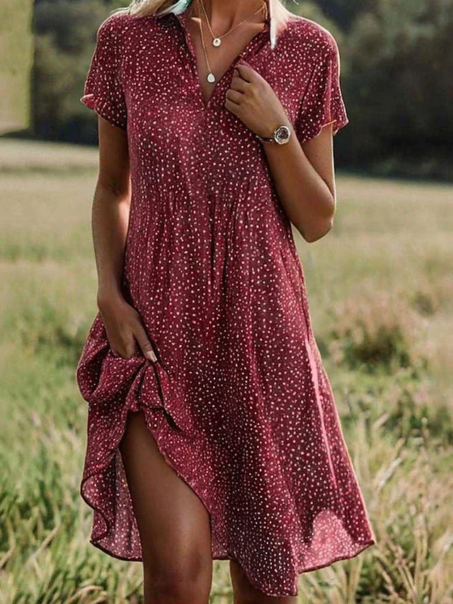 Women's Short Sleeve Shirt Dress Midi