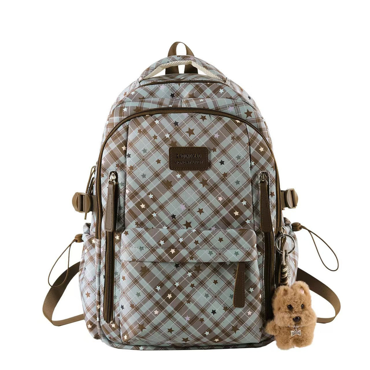 Kids' Star Print Backpack with Multiple Compartments and Plush Keychain
