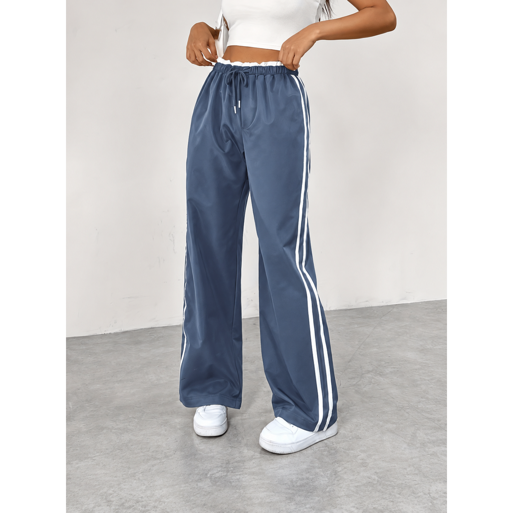 Women's High-Waisted Side-Stripe Joggers - Casual Sweatpants