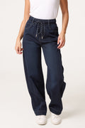 Women's Barrel Leg Jeans with Stitch Detail, Indigo