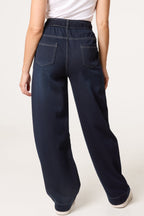 Women's Barrel Leg Jeans with Stitch Detail, Indigo