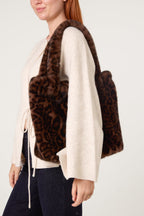Leopard Print Fuzzy Tote Bag - Faux Fur Animal Print, Set of 2