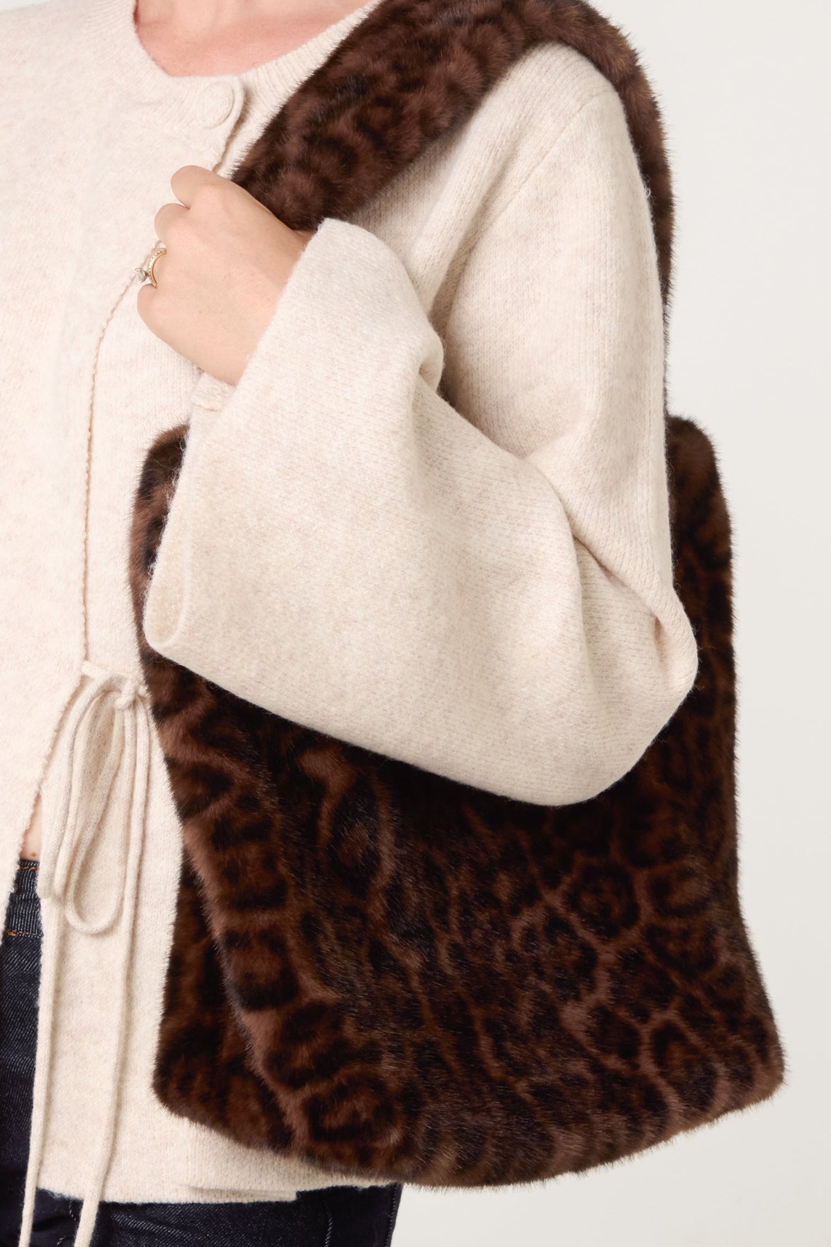 Leopard Print Fuzzy Tote Bag - Faux Fur Animal Print, Set of 2