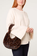 Women's Fuzzy Shoulder Bag with Leopard Print Design