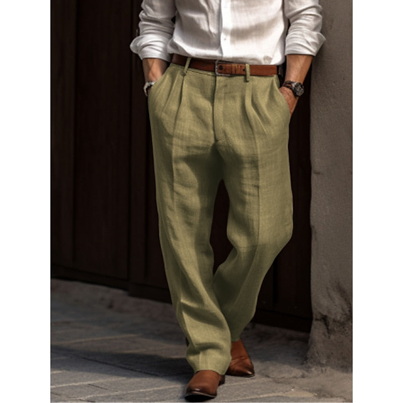 Men's Linen Trousers - Breathable Relaxed-Fit Casual Pants
