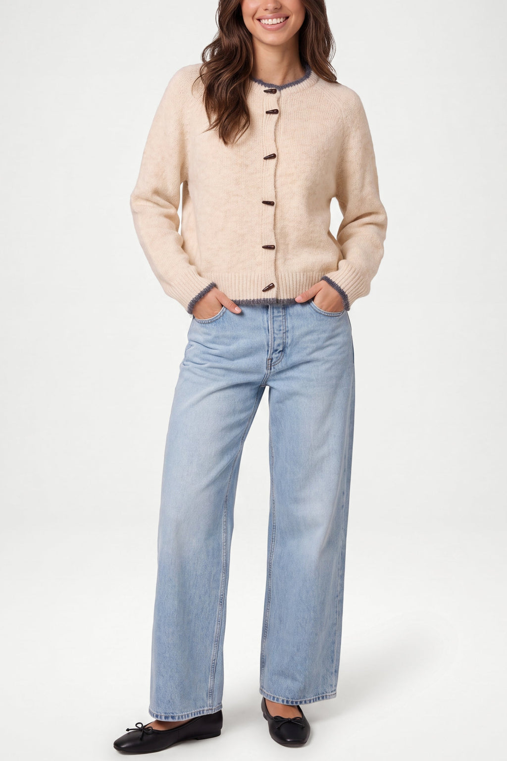 Women's Round Neck Cardigan - Stone Knit Pullover