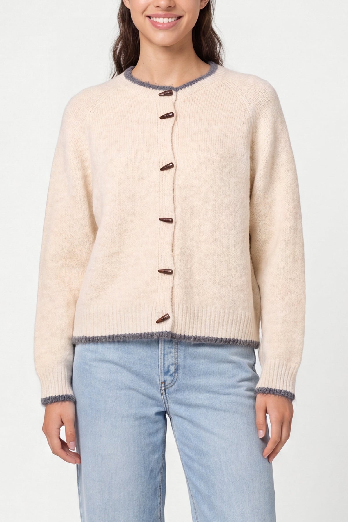 Women's Round Neck Cardigan - Stone Knit Pullover