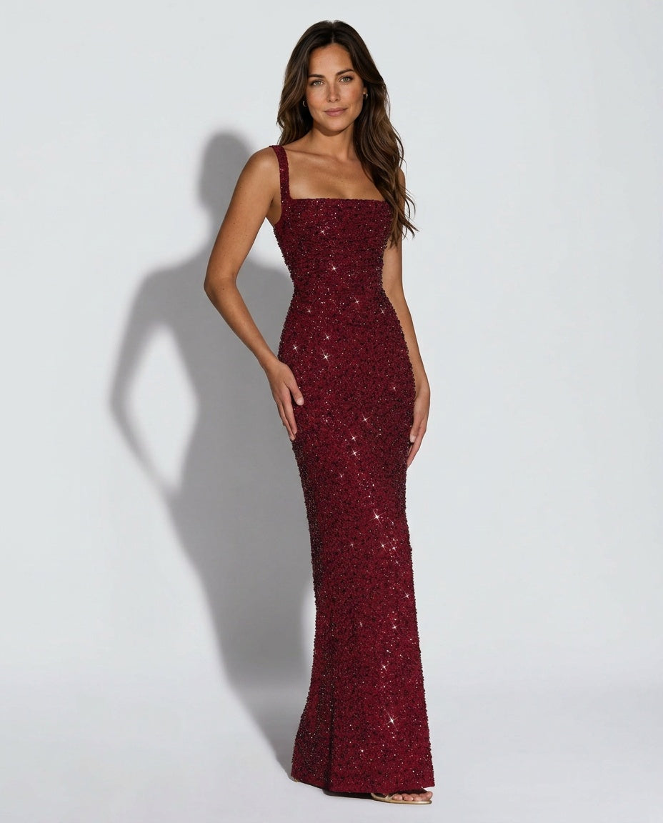 Women's Sleeveless Sequin Maxi Dress - Black Tie Evening Gown