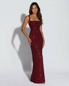 Women's Sleeveless Sequin Maxi Dress - Black Tie Evening Gown