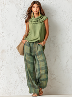 Women's Two-Piece Set Blouse and Wide Leg Trousers – Green