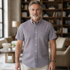 Charcoal Micro Gingham Short Sleeve Oxford Shirt Front View — view 16