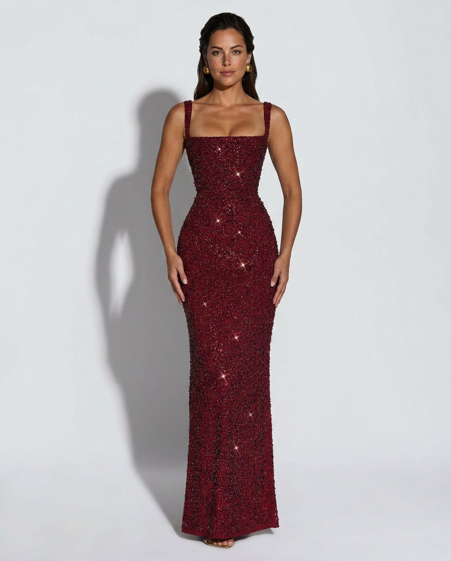 Women's Sleeveless Sequin Maxi Dress - Black Tie Evening Gown