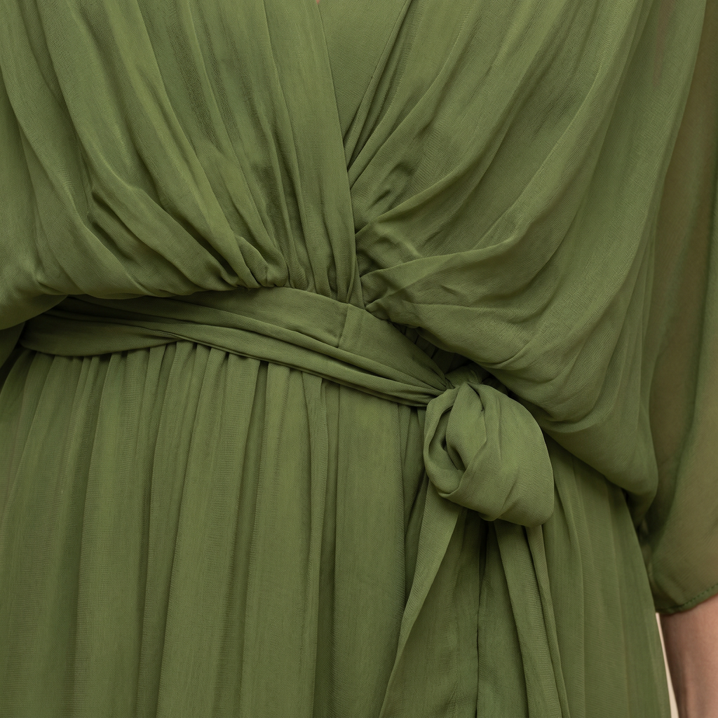 Women's V-Neck Wrap Midi Dress with Tie Waist
