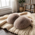 Ladies Slippers - Fluffy Faux Fur Plush Slippers with Non-Slip Sole