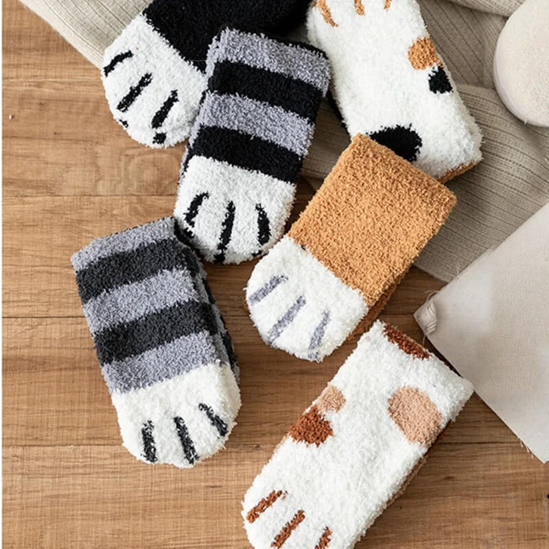 Women's Cat Paw Socks - Plush Cotton Blend Crew Socks