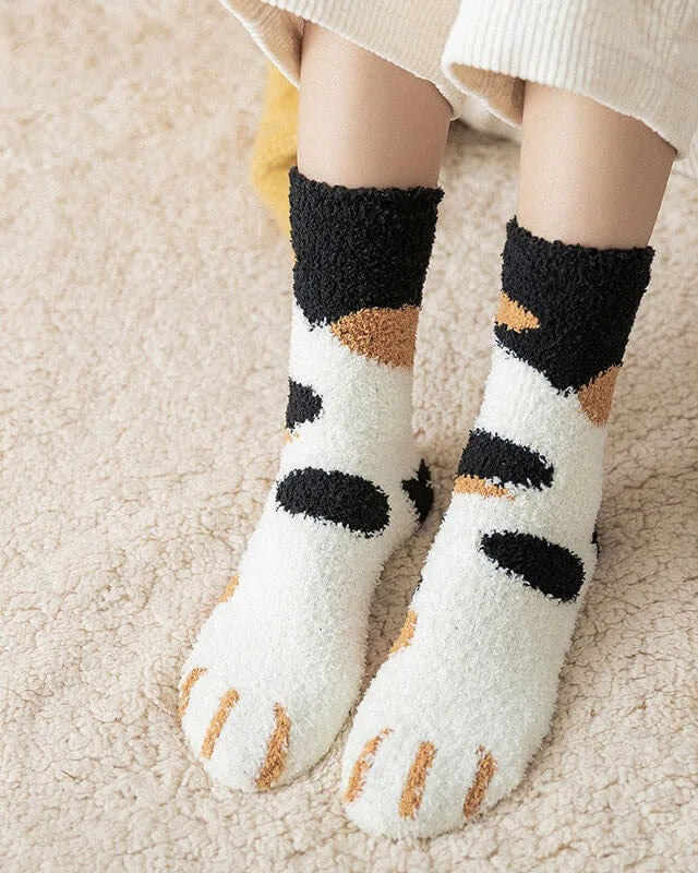 Women's Cat Paw Socks - Plush Cotton Blend Crew Socks