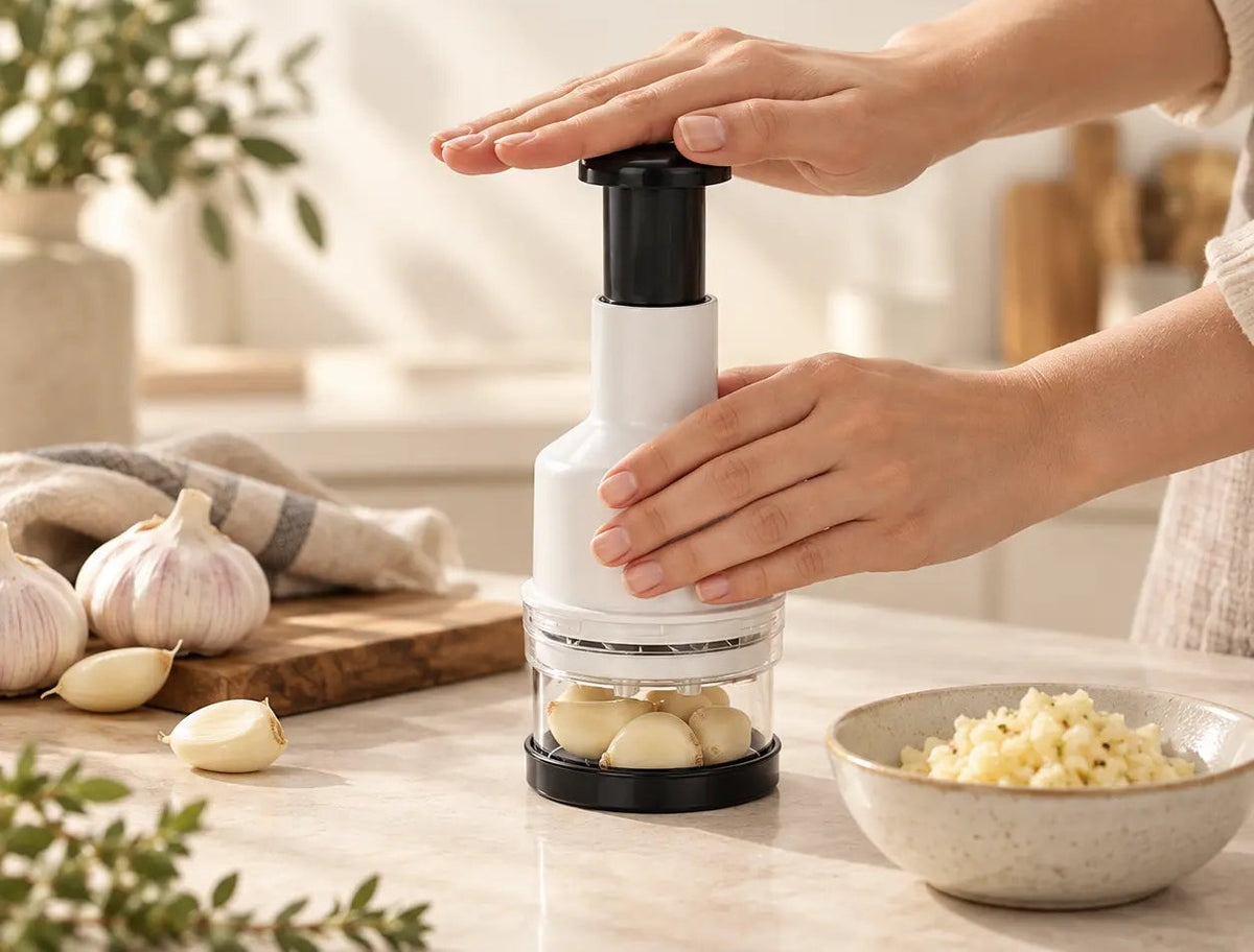 Press-Down Garlic Chopper & Mincer - Stainless Steel Blades