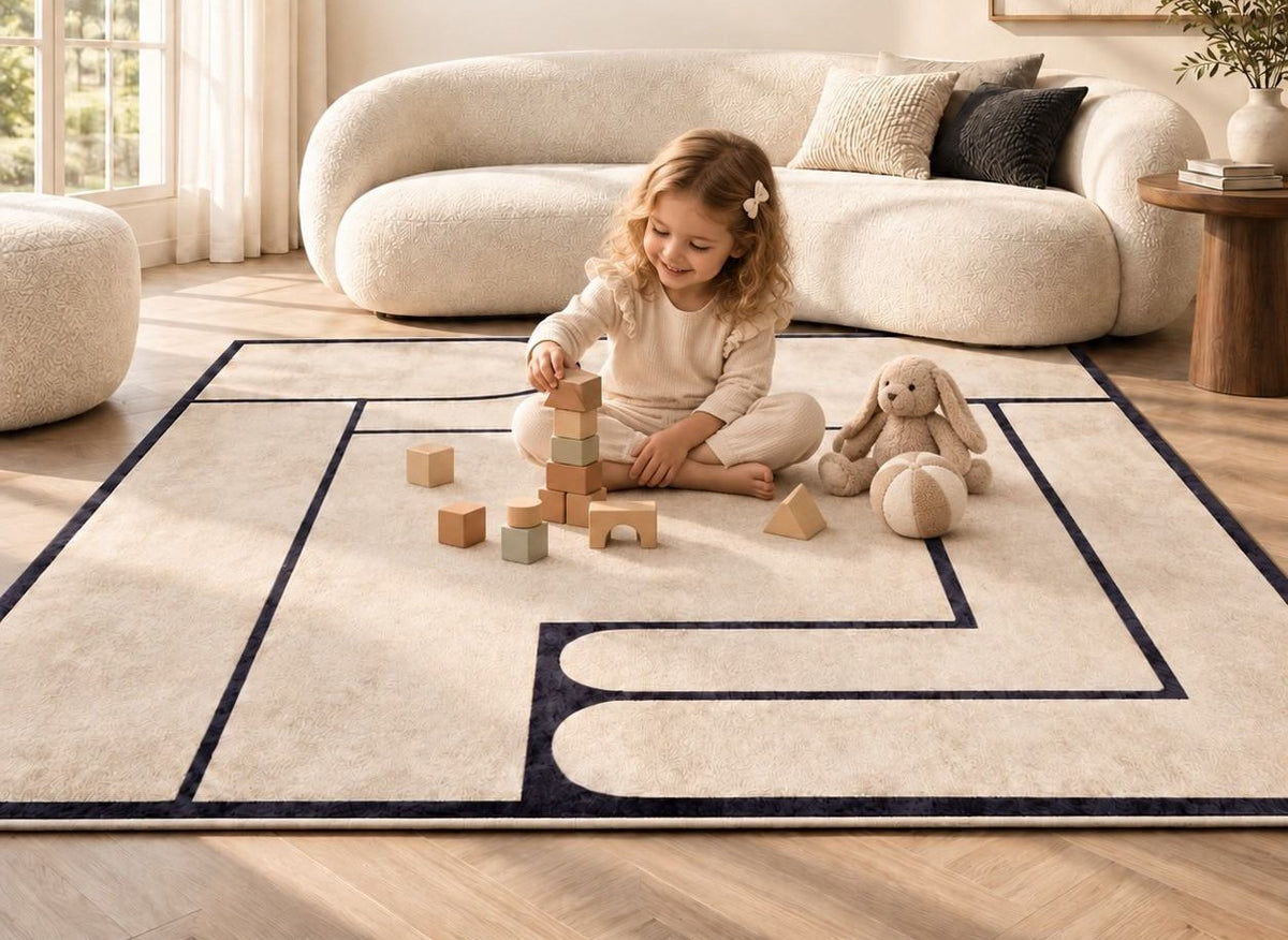 Geometric Area Rug for Living Room, Neutral Pattern