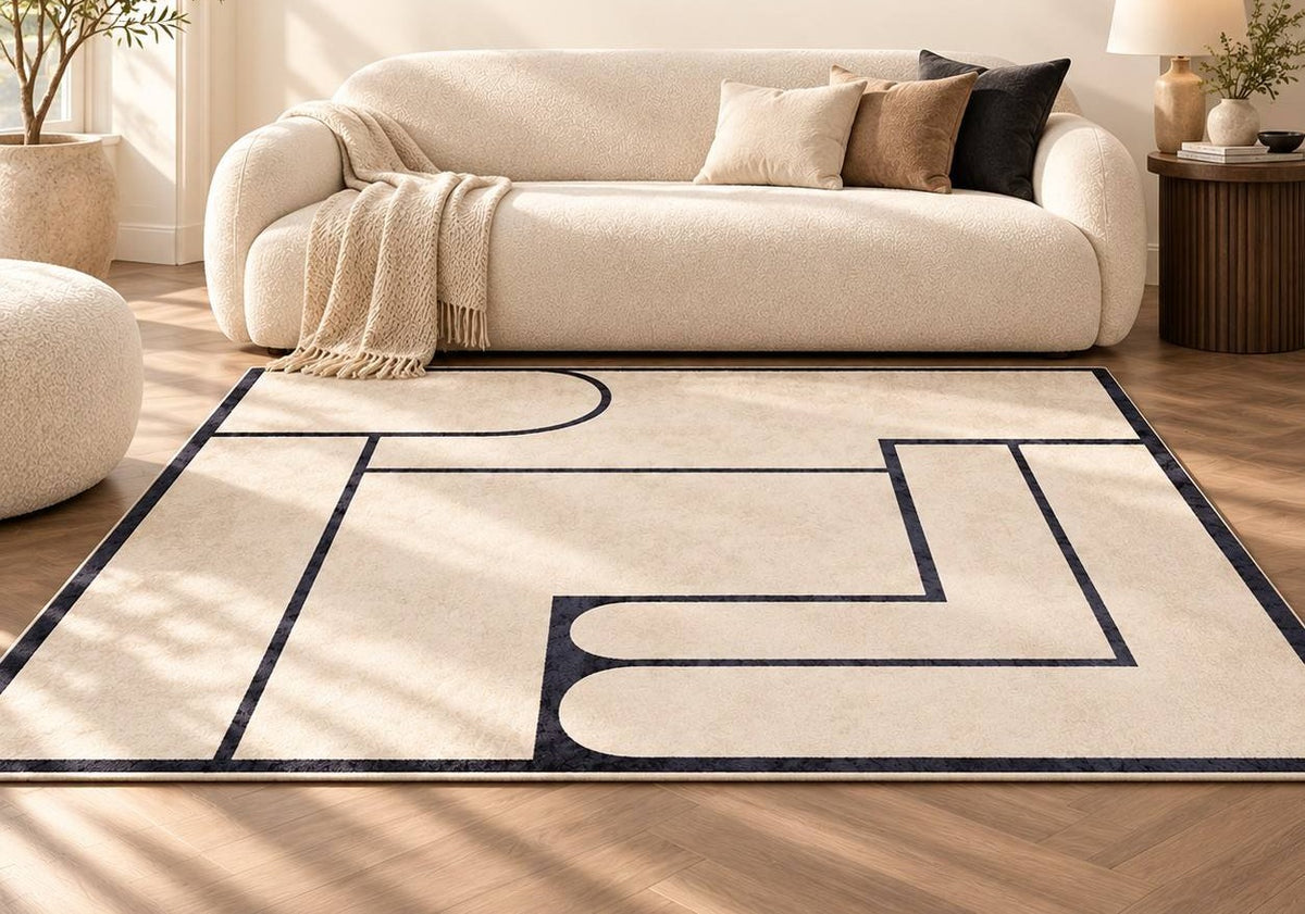 Geometric Area Rug for Living Room, Neutral Pattern