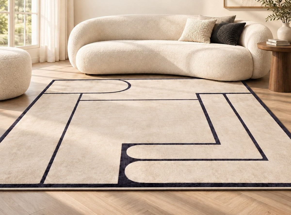 Geometric Area Rug for Living Room, Neutral Pattern
