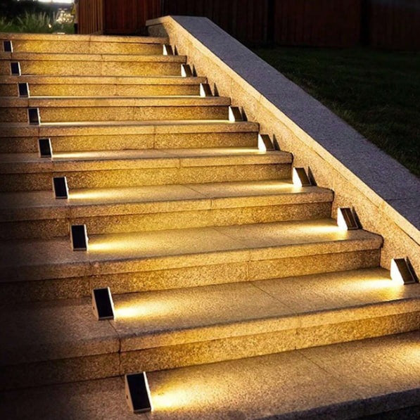 Solar Powered Outdoor Stair Lights with Dusk Sensor, Waterproof LED