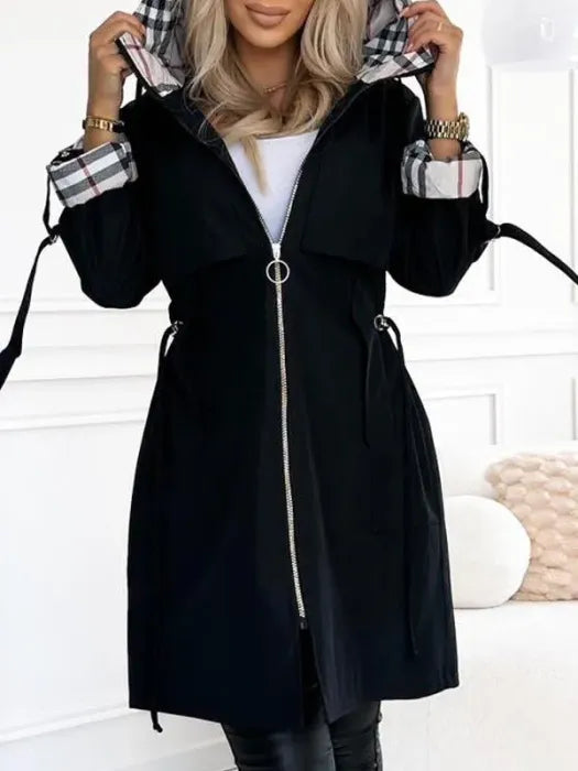 Women's Waterproof Zip Coat - Windproof Hooded Jacket