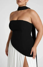 Women's Maxi Dress - Strapless Colorblock Style with High Side Slit