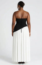 Women's Maxi Dress - Strapless Colorblock Style with High Side Slit