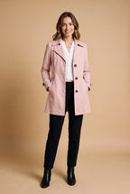 Women Trench Coat Short Belted in Pink — primary studio
