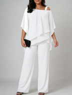 Women's Two-Piece Set Off-Shoulder Top & Wide-Leg Trousers