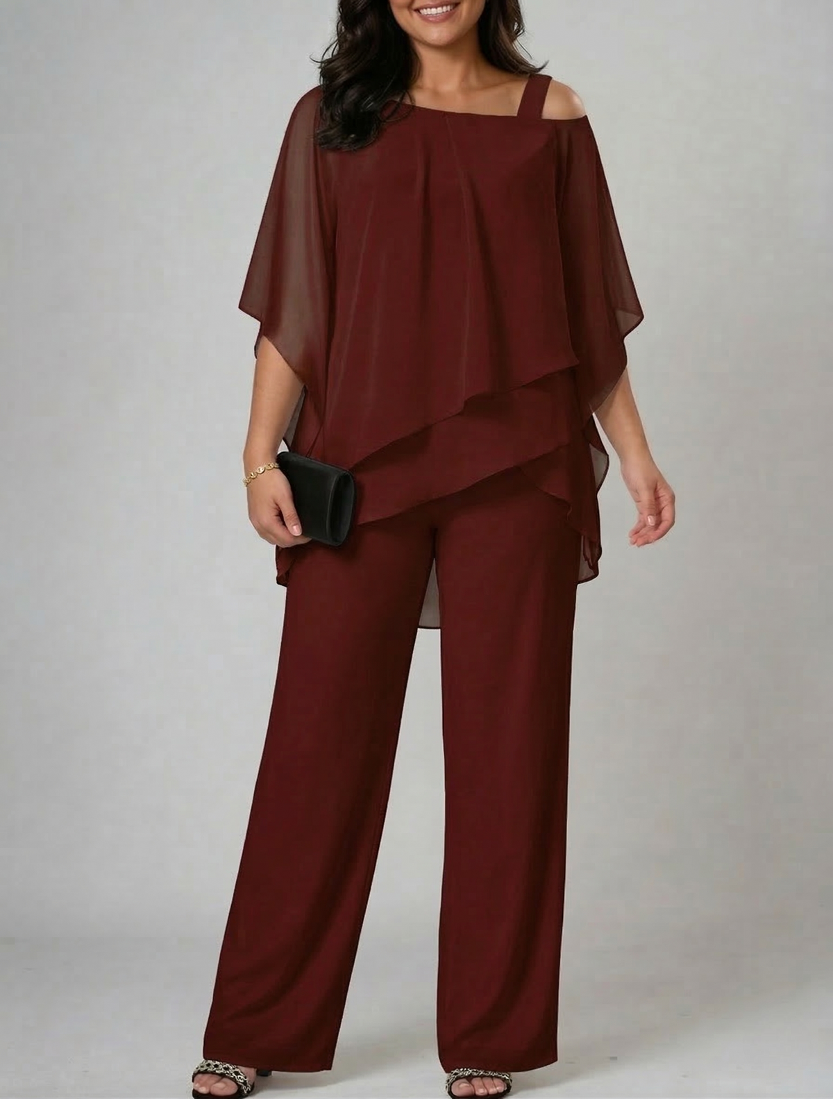 Women's Two-Piece Set Off-Shoulder Top & Wide-Leg Trousers