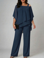 Women's Two-Piece Set Off-Shoulder Top & Wide-Leg Trousers