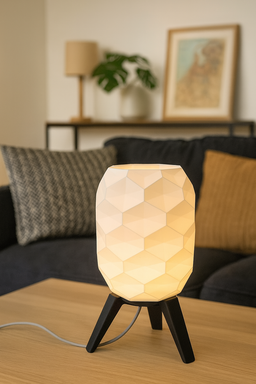 Switch Design Table Lamp with Geometric Pattern and Black Base – Modern Ambient Lighting