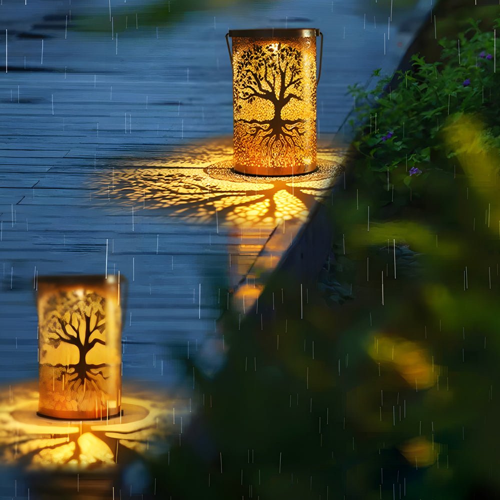 Solar Hanging Lantern – Tree Projection with Warm White Light and IP55 Rating
