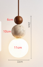 Spherical Pendant Light, Minimalist Design with Travertine and Wood Detail