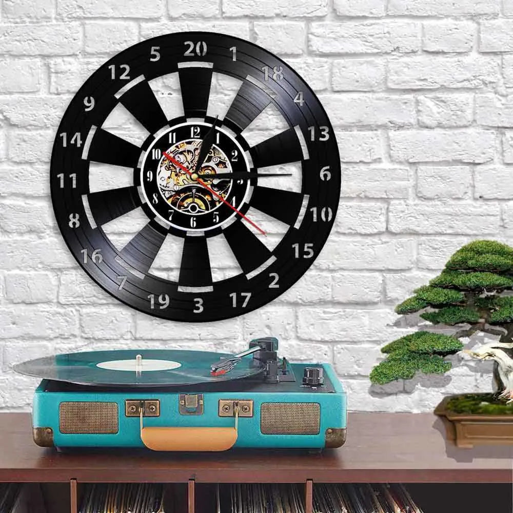 VinylDart | Vintage Vinyl Dart Wall Clock | Silent Movement & Retro Design for Clubs, Bars & Game Rooms