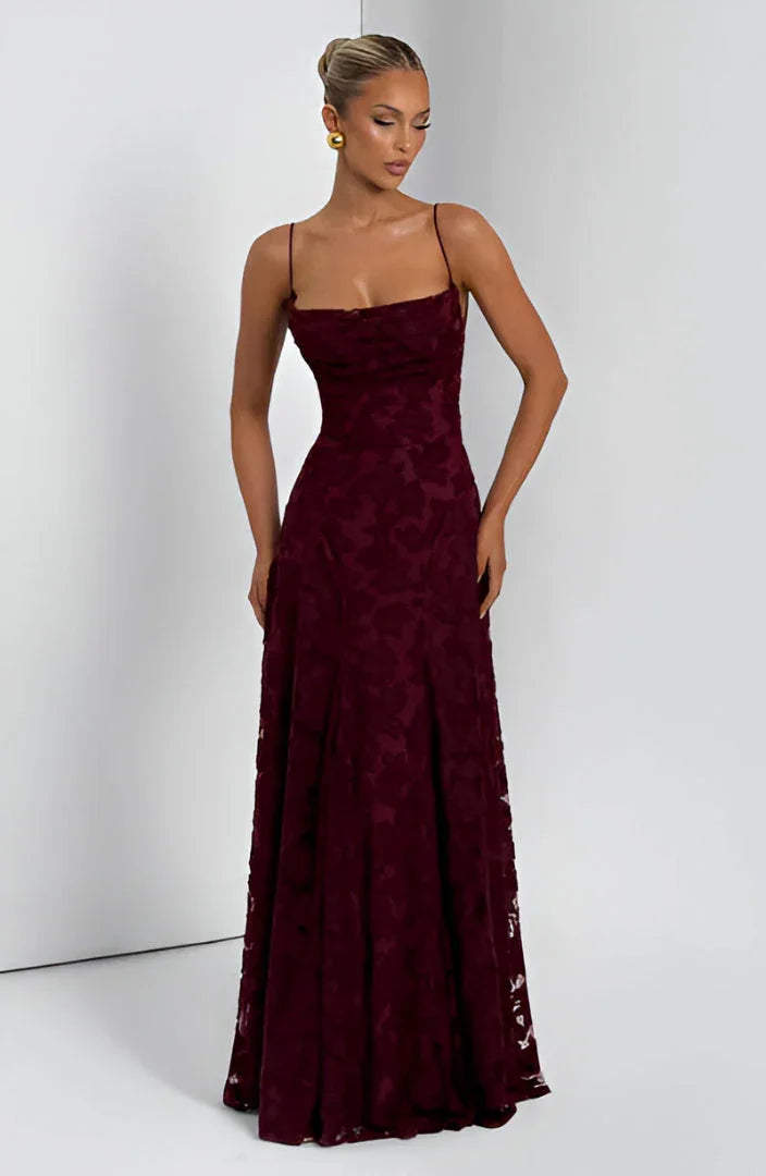 Women's Maxi Dress Floral Spaghetti Strap Fitted Bodice