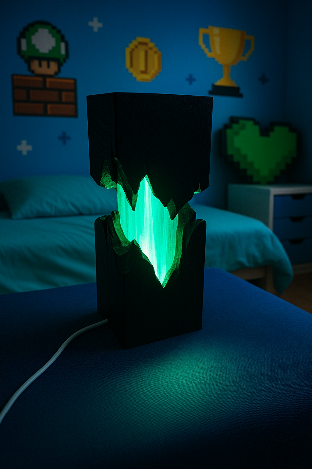 Split Design Table Lamp with Split Black Design and Color-Changing Light – Ambient Lamp with Remote Control