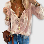 Women's V-Neck Long Sleeve Lace Blouse