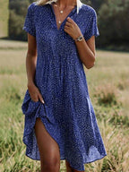 Women's Short Sleeve Shirt Dress Midi