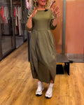 Women's Round Neck Dress with 3/4 Sleeves - Tailored Fit