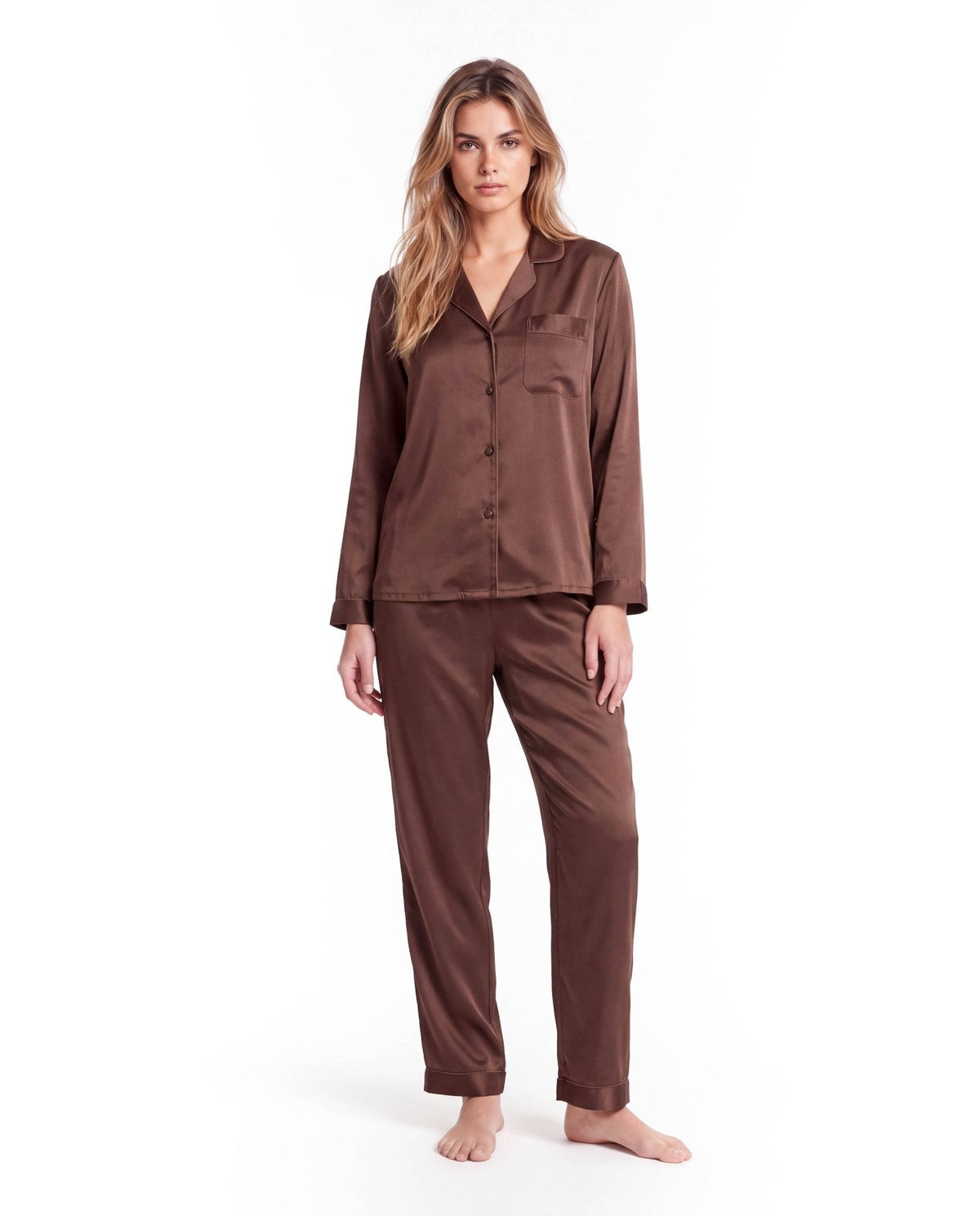 Women's Silk Pajama Set – Long Sleeve Top & Pants Sleepwear