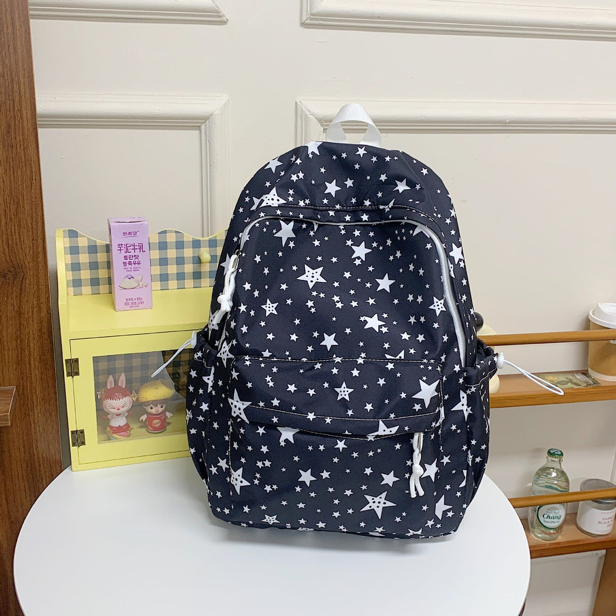 Star Print Backpack with Multiple Pockets and Padded Straps