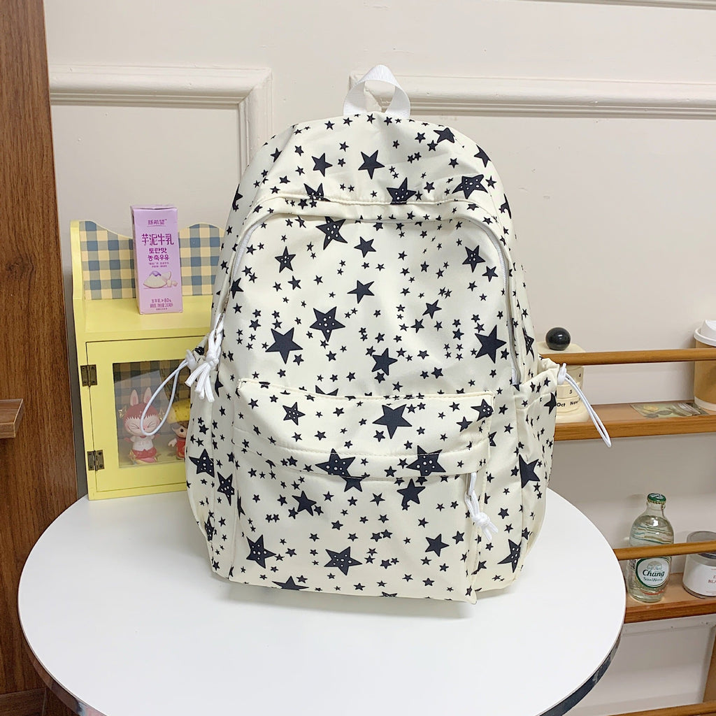 Star Print Backpack with Multiple Pockets and Padded Straps